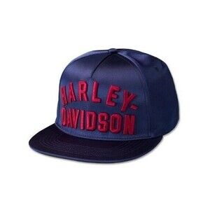 Harley-Davidson "Staple Snapback" Satin Hat Navy Blue/Red -New- 97729-23